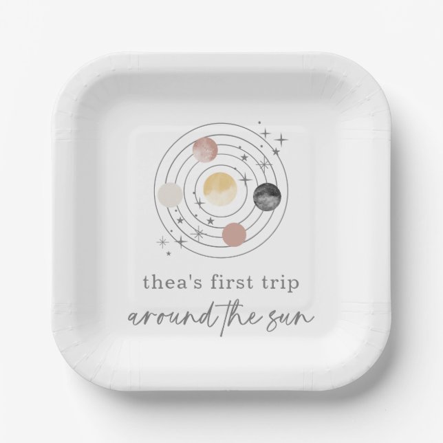 First Trip Around The Sun Space Paper Plates (Front)