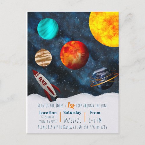 First Trip Around the Sun Space Theme Boy Planets  Postcard