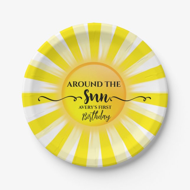 First Trip around the Sun Summer Birthday Party  Paper Plates (Front)