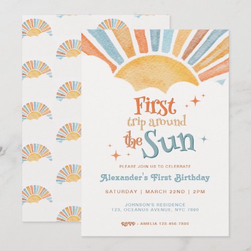 First Trip Around the Sun Sunshine 1st Birthday Invitation