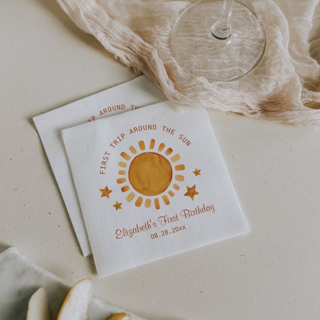  First Trip Around The Sun- Sunshine 1st Birthday  Napkins (Creator Uploaded)