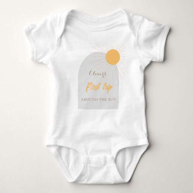 First trip around the sun sunshine boho yellow  baby bodysuit (Front)