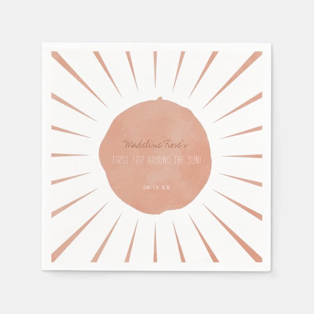 First Trip Around The Sun | Terracotta Sunshine  Napkins (Front)