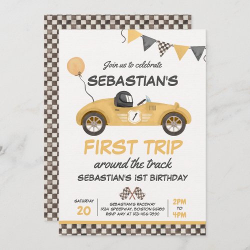 First Trip Around The Track Race Car 1st Birthday Invitation