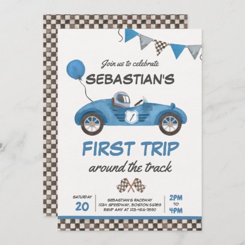 First Trip Around The Track Race Car 1st Birthday Invitation