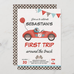 First Trip Around The Track Race Car 1st Birthday Invitation