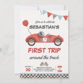 First Trip Around The Track Race Car 1st Birthday Invitation (Front)