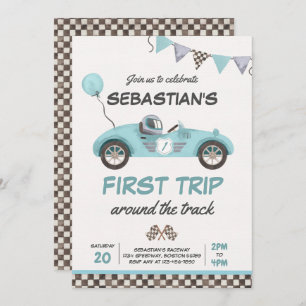 First Trip Around The Track Race Car 1st Birthday Invitation