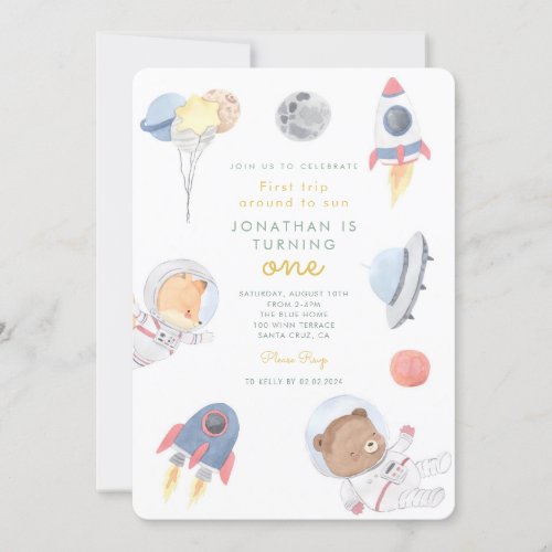 First trip around to sun Space First Birthday Invitation