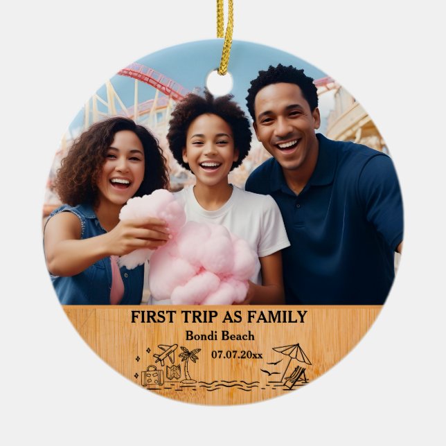 First Trip As Family keepsake & Custom 2 Photos Ceramic Ornament (Front)