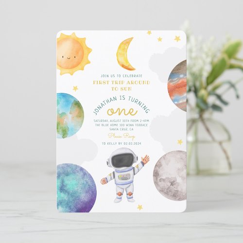 First trip Space astronot 1 st birthday Invitation