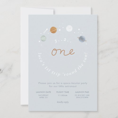 First Trip Space Theme 1st Birthday Invitation 2