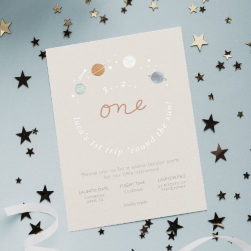 First Trip Space Theme 1st Birthday Invitation 2