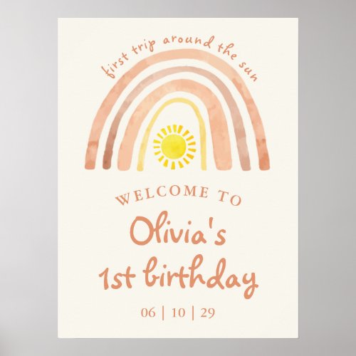 First Trip Sun Rainbow 1st Birthday Welcome Sign