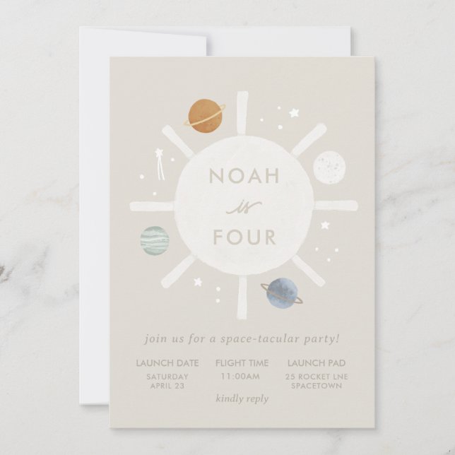 ‘First Trip’ Sun Space Kids Birthday Invitation (Front)