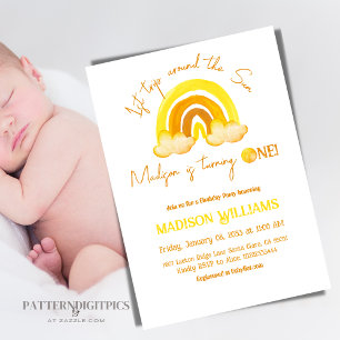 First Trip Sunshine Boho Yellow Rainbow Birthday Invitation
