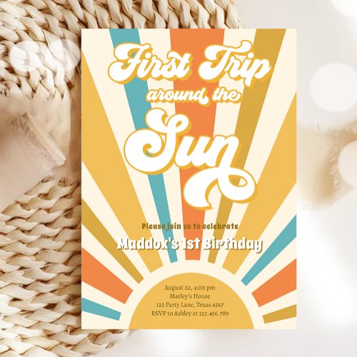 First Trips Around the Sun Sunshine First Birthday Invitation
