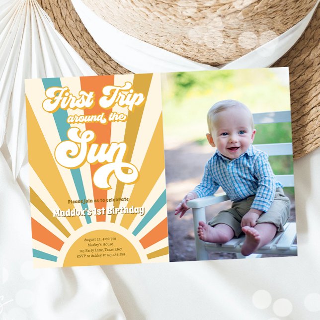 First Trips Around the Sun Sunshine First Birthday Invitation (Creator Uploaded)
