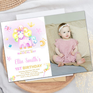 First Unicorn Birthday Invitation with Photo