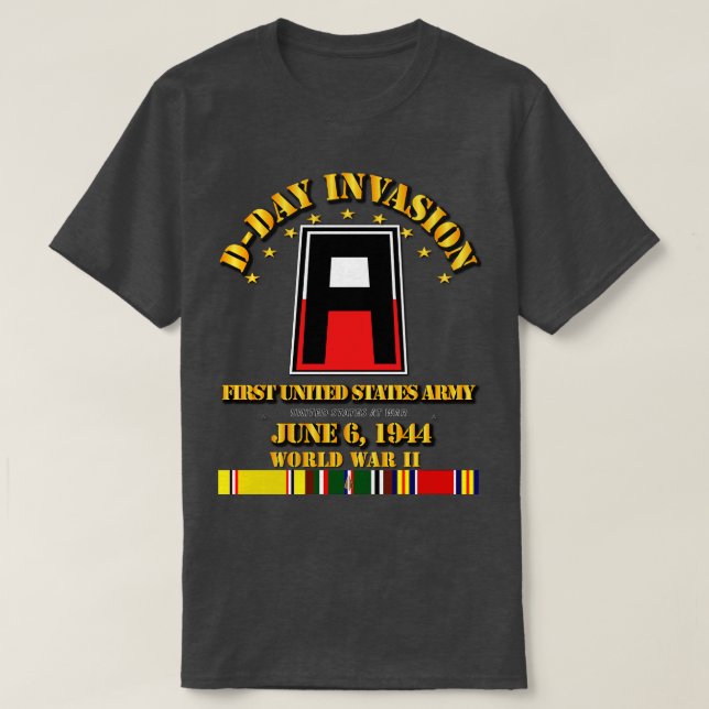 First United States D Day w Svc Ribbons T-Shirt (Design Front)