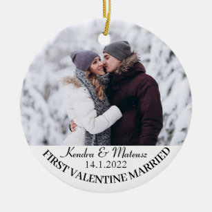 First Valentine Married Customizable Ceramic Ornament