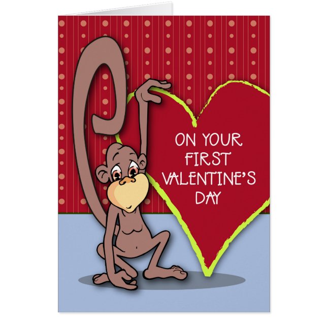 First Valentine’s Day Cute Monkey on Valentine’s Cards (Front)