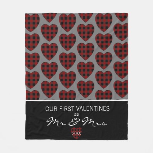 First Valentines Day As Mr And Mrs Buffalo Plaid H Fleece Blanket