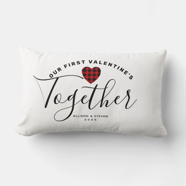 First Valentines Day Heart Couples Personalized Lumbar Pillow (Front)