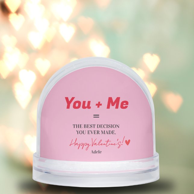 First Valentine's Day Modern Pink And White Heart Snow Globe (First Valentine's Day Modern Pink And White Heart Snow Globes)