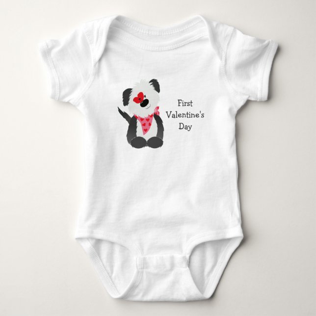 First Valentines Day Puppy Hearts Baby Bodysuit (Front)
