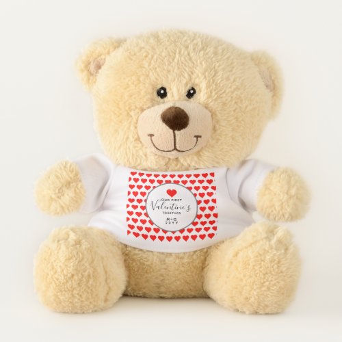 First Valentines Day Together Hearts Personalized Teddy Bear