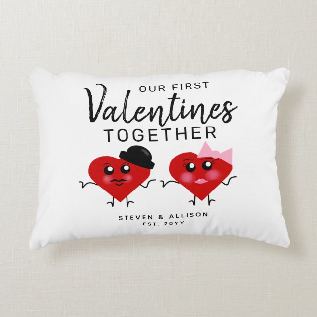 First Valentines Day Together Red Heart Girlfriend Accent Pillow (Front)
