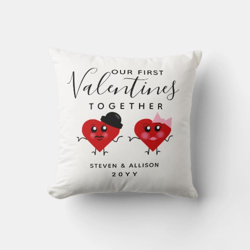 First Valentines Day Together Red Heart Names Throw Pillow