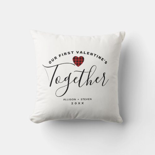 First Valentines Together Couples Heart Monogram Throw Pillow