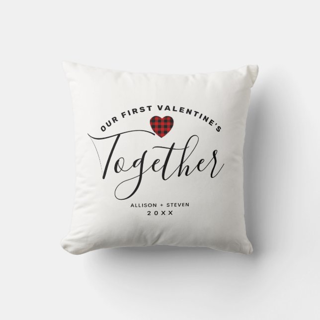 First Valentine's Together Couples Heart Monogram Throw Pillow (Front)