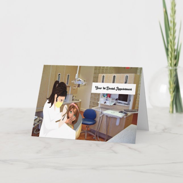 First Visit to Dentist Young Girl Card (Front)