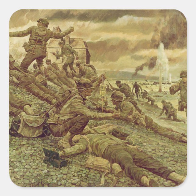 First Wave at Omaha by Ken Riley World War II Square Sticker (Front)