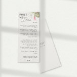 First We Dine Tropical Floral Wedding Menu<br><div class="desc">A fresh wedding menu design. Featuring a modern calligraphy combined with a classy serif typography for a chic look along with a watercolor illustration of tropical greenery and flowers in muted colors. If you need help or have questions please contact me (Maria) using the contact button below, I'm happy to...</div>