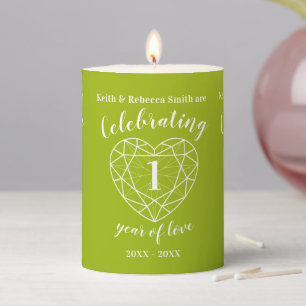 First wedding anniversary 1 year peridot green pillar candle
