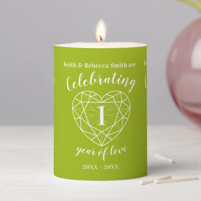 First wedding anniversary 1 year peridot green pillar candle (In Situ)