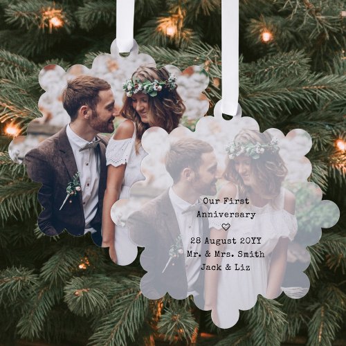 First Wedding Anniversary 2 Photos Paper Christmas Ornament Card