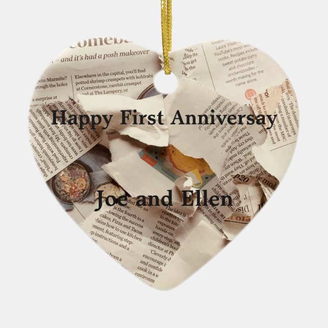 First Wedding Anniversary Editable Ceramic Ornament (Front)