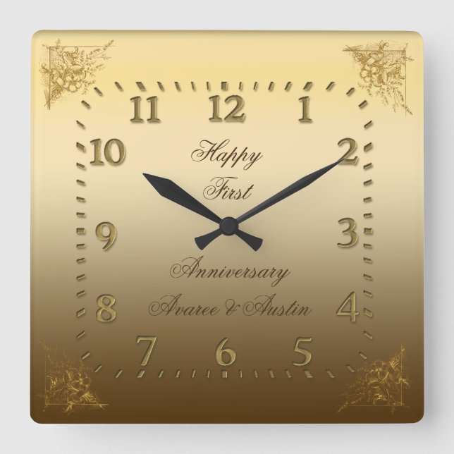 First Wedding Anniversary Elegant Clock (Front)