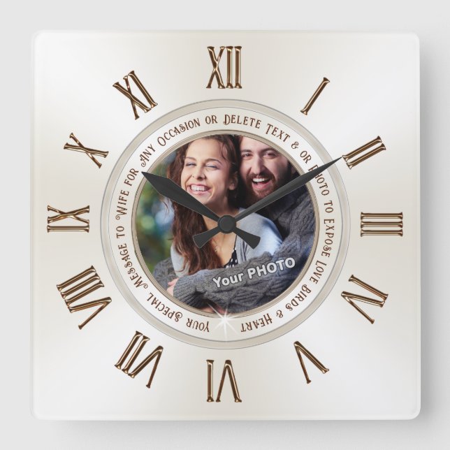 First Wedding Anniversary Gift for Wife, Customize Square Wall Clock (Front)