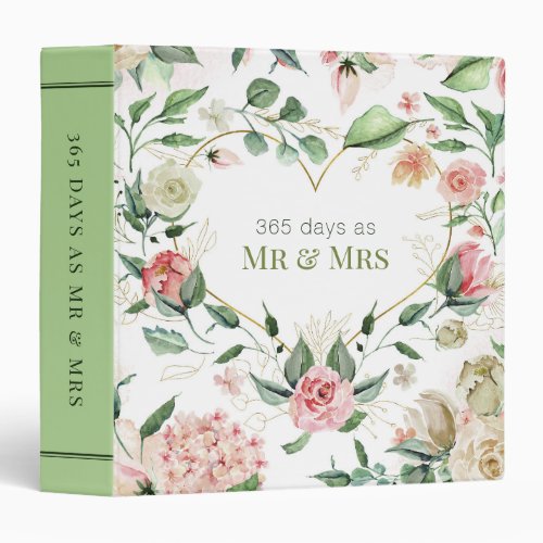 First Wedding Anniversary One Year 365 Days Mr Mrs 3 Ring Binder