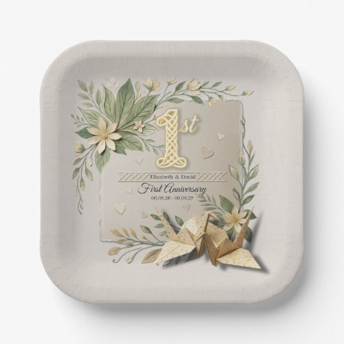 First Wedding Anniversary Papercut Cranes Couple Paper Plates