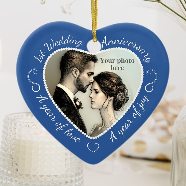 First Wedding Anniversary Photo Ceramic Ornament (Creator Uploaded)
