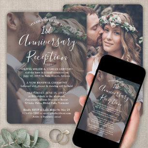 First Wedding Anniversary Photo & White Text Invitation