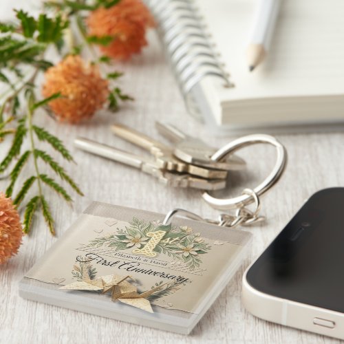 First Wedding Paper Anniversary Papercut Crane Keychain