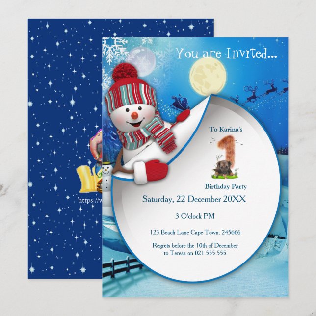 First Winter Holiday Birthday Party Invitation (Front/Back)